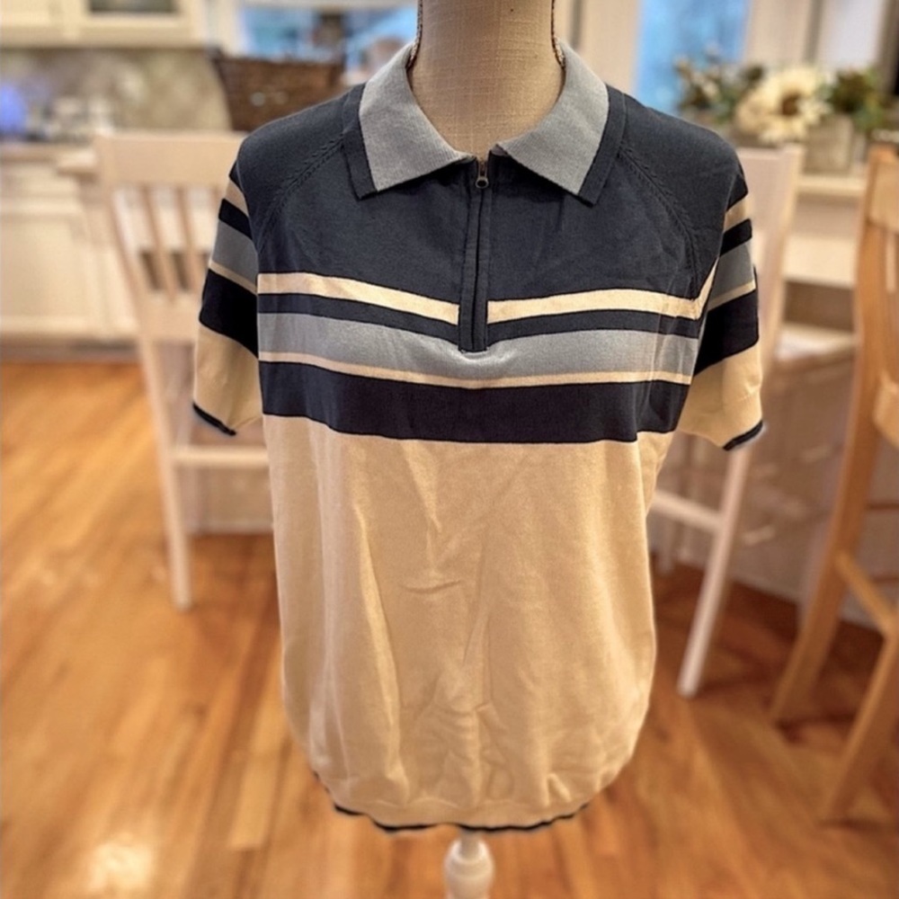 The Shop blue & cream colorblock preppy short sleeve collared polo golf shirt